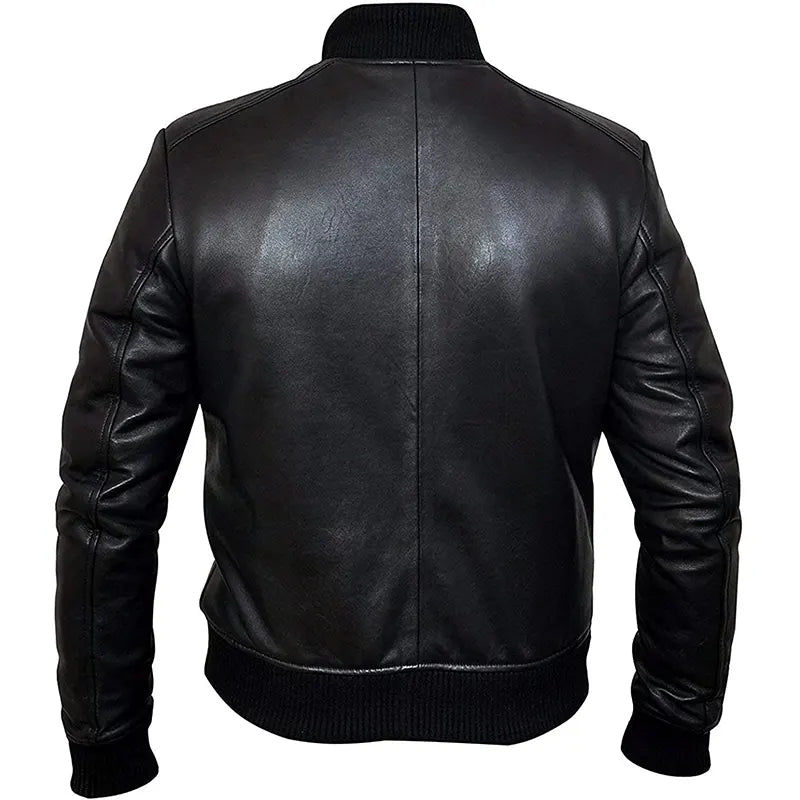 Joshua Black Bomber Leather Jacket Bomber Jacket unisex detail view 2 | Dash Racegear — Men's Black Bomber Leather Jacket