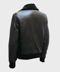 Mens Black Shearling Bomber Leather Jacket Leather Jacket men detail view 2 | Dash Racegear — Mens Bomber Leather Black Shearling Jacket