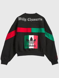 Adidas x Willy Chavarria Chicano Black Sweatshirt Sweatshirt unisex detail view 2 | Dash Racegear — 2025 Chicano Crew-Neck Sweatshirt by Adidas x Willy Chavarria in black featuring clean lines and soft material for cozy everyday wear.