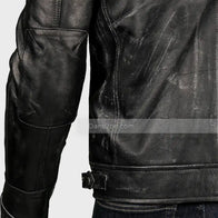 Mens Black Distressed Cafe Racer Leather Jacket Leather Jacket men detail view 4 | Dash Racegear — Black Cafe Racer Distressed Leather Jacket