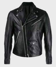 Black Double-Zip Motorcycle Jacket Biker Jacket unisex front product view | Dash Racegear — Double-Zip Black Biker Leather Jacket