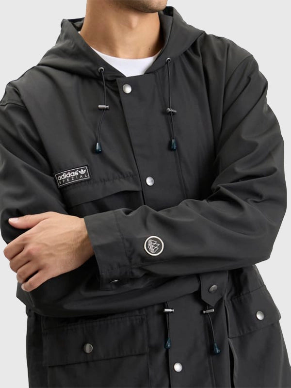 END. x Adidas St 11 SPZL Jacket Jacket unisex detail view 3 | Dash Racegear — Black END. x Adidas St 11 SPZL hooded jacket featuring a versatile unisex fit and modern style.