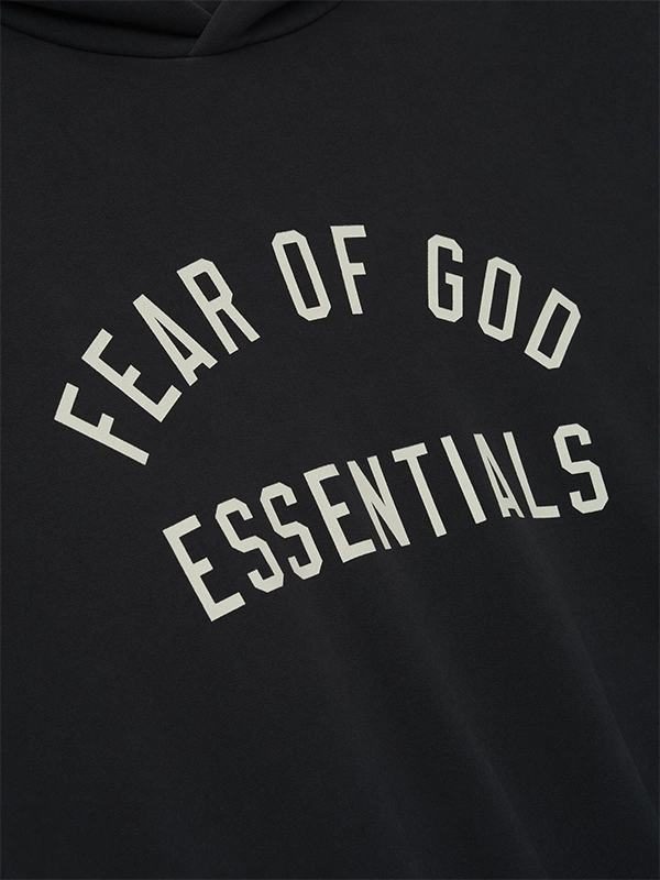 Fear Of God Essentials Black Hoodie Hoodie unisex detail view 3 | Dash Racegear — Fear Of God Essentials Hoodie in black, pullover, cozy fleece, and roomy fit for men and women on chilly days.