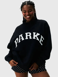 Parke Polka Dot Letter Varsity Mockneck Sweatshirt Sweatshirt unisex detail view 7 | Dash Racegear — Midnight black Parke sweatshirt recreated with playful dot layout and raised varsity lettering