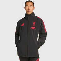 LFC Adidas 25/26 Domestic Rain Jacket Jacket unisex detail view 2 | Dash Racegear — LFC 2025/26 domestic black fleece jacket with water-repellent features