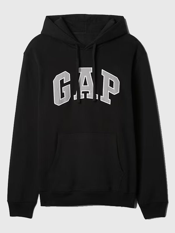 Black Gap Hoodie Hoodie unisex front product view | Dash Racegear — Arch Logo Unisex GAP Black Hoodie, stylish, comfortable, and ideal for casual outings.