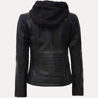 Womens Black Hooded Leather Jacket Leather Jacket women detail view 3 | Dash Racegear — Womens Black Hooded Leather Jacket