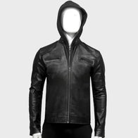 Mens Black Hooded Leather Jacket Bomber Jacket men detail view 5 | Dash Racegear — Black Hooded Leather Jacket