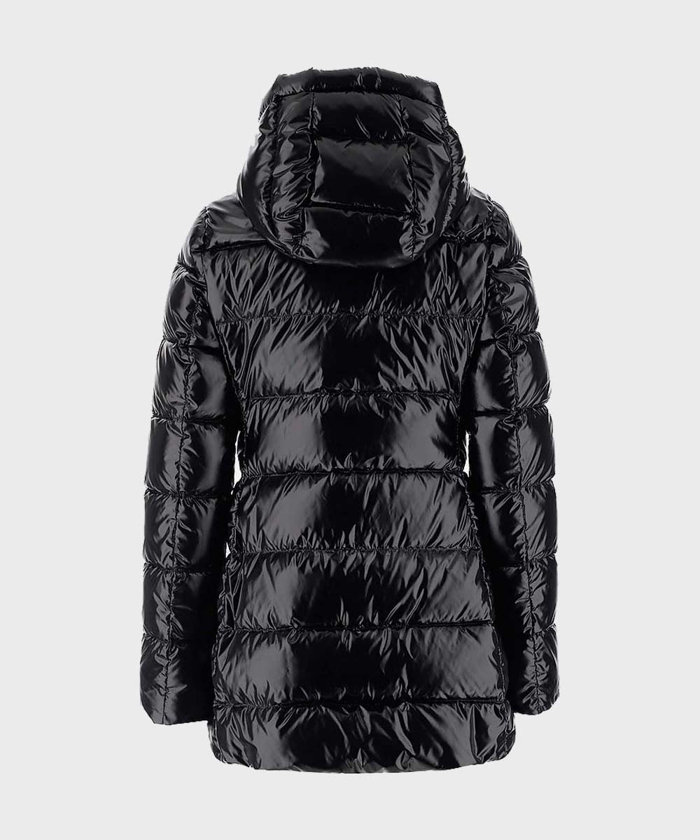 Black Mid-Length Puffer Coat Coat unisex detail view 2 | Dash Racegear — Black Puffer Mid-Length Coat with Hood