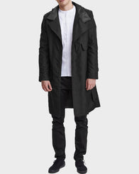 Mens Black Mid-Length Coat Coat men front product view | Dash Racegear — Mens Black Hooded Mid-Length Coat