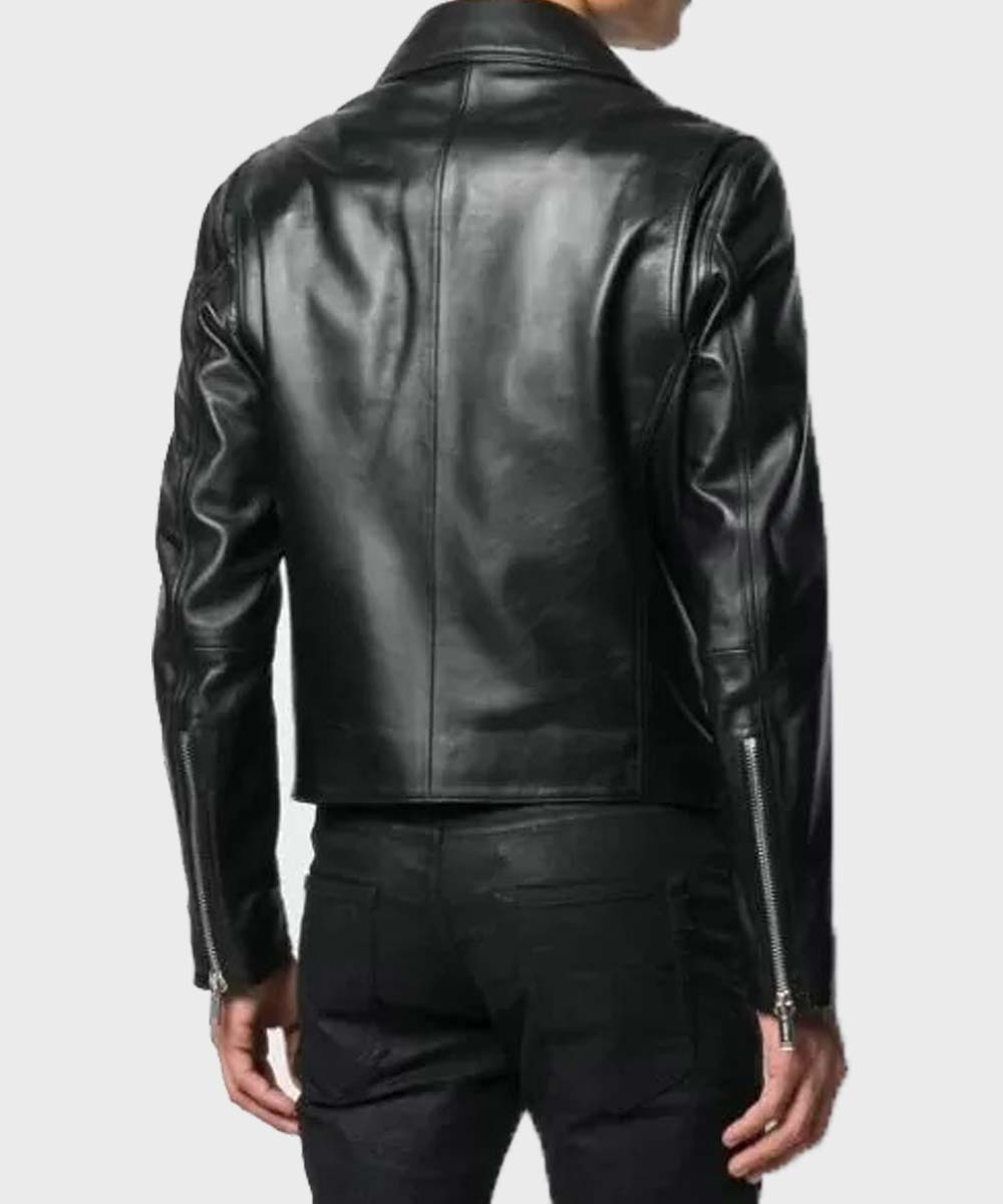 Black Double-Zip Motorcycle Jacket Biker Jacket unisex detail view 2 | Dash Racegear — Black Biker Double-Zip Leather Motorcycle Jacket