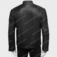 Mens Padded Shoulder Black Leather Jacket Leather Jacket men detail view 4 | Dash Racegear — Padded Shoulder Black Leather Jacket Mens