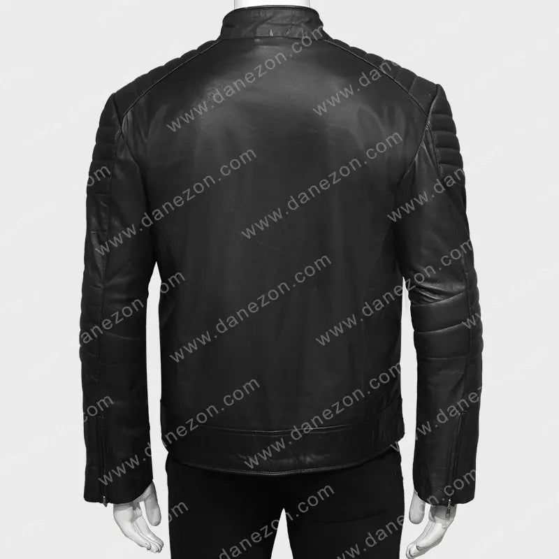 Mens Padded Shoulder Black Leather Jacket Leather Jacket men detail view 4 | Dash Racegear — Padded Shoulder Black Leather Jacket Mens