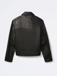 Jungkook Calvin Klein Leather Jacket Leather Jacket unisex detail view 7 | Dash Racegear — Smooth black leather jacket with refined finish and relaxed fit for a bold everyday appearance.