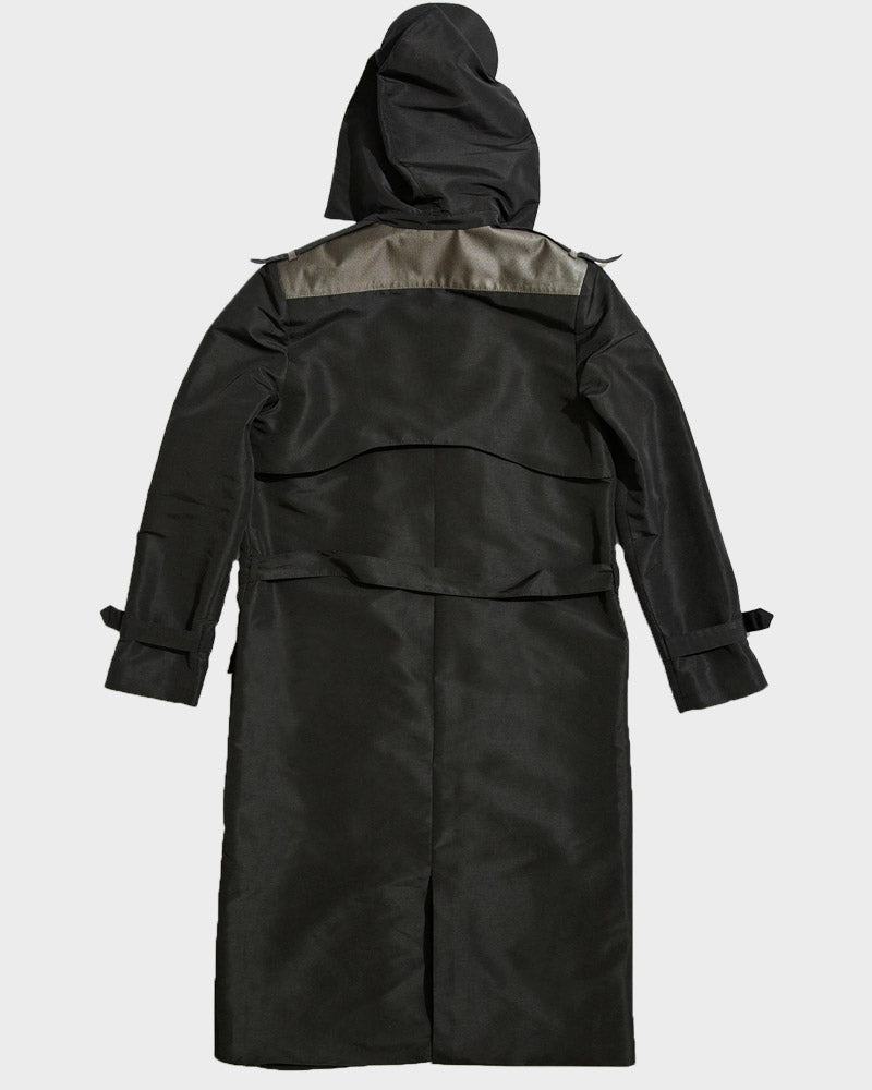 Black Long Zipper Raincoat Coat unisex detail view 4 | Dash Racegear — Mens Zipper Long Coat