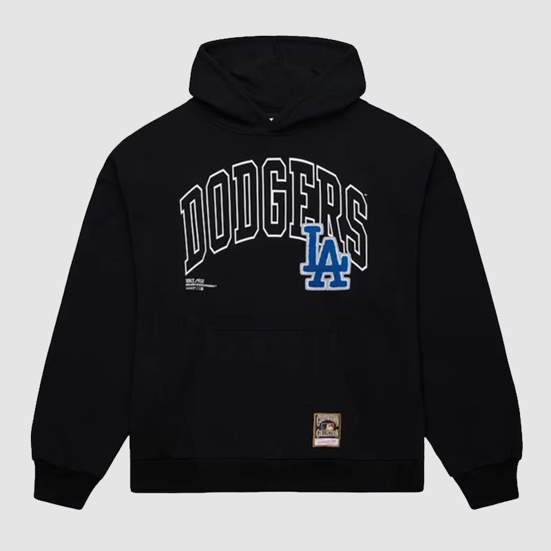 Black Los Angeles Dodgers Logo Over Pullover Hoodie Hoodie unisex front product view | Dash Racegear — Los Angeles Dodgers classic logo hoodie – black pullover style