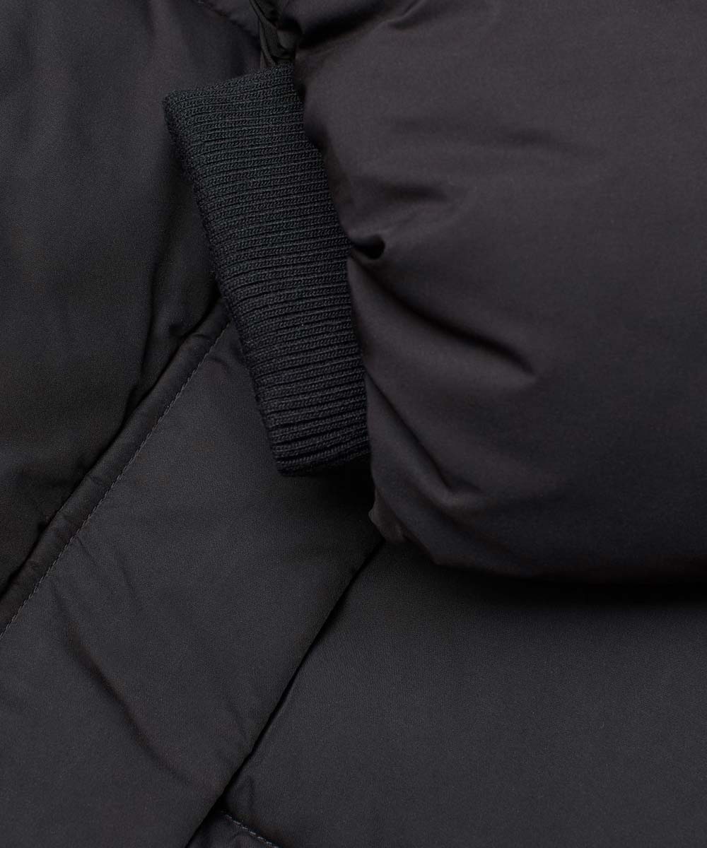 Black Mid-Length Puffer Hooded Coat Coat unisex detail view 2 | Dash Racegear — Mid-Length Black Hooded Puffer Coat