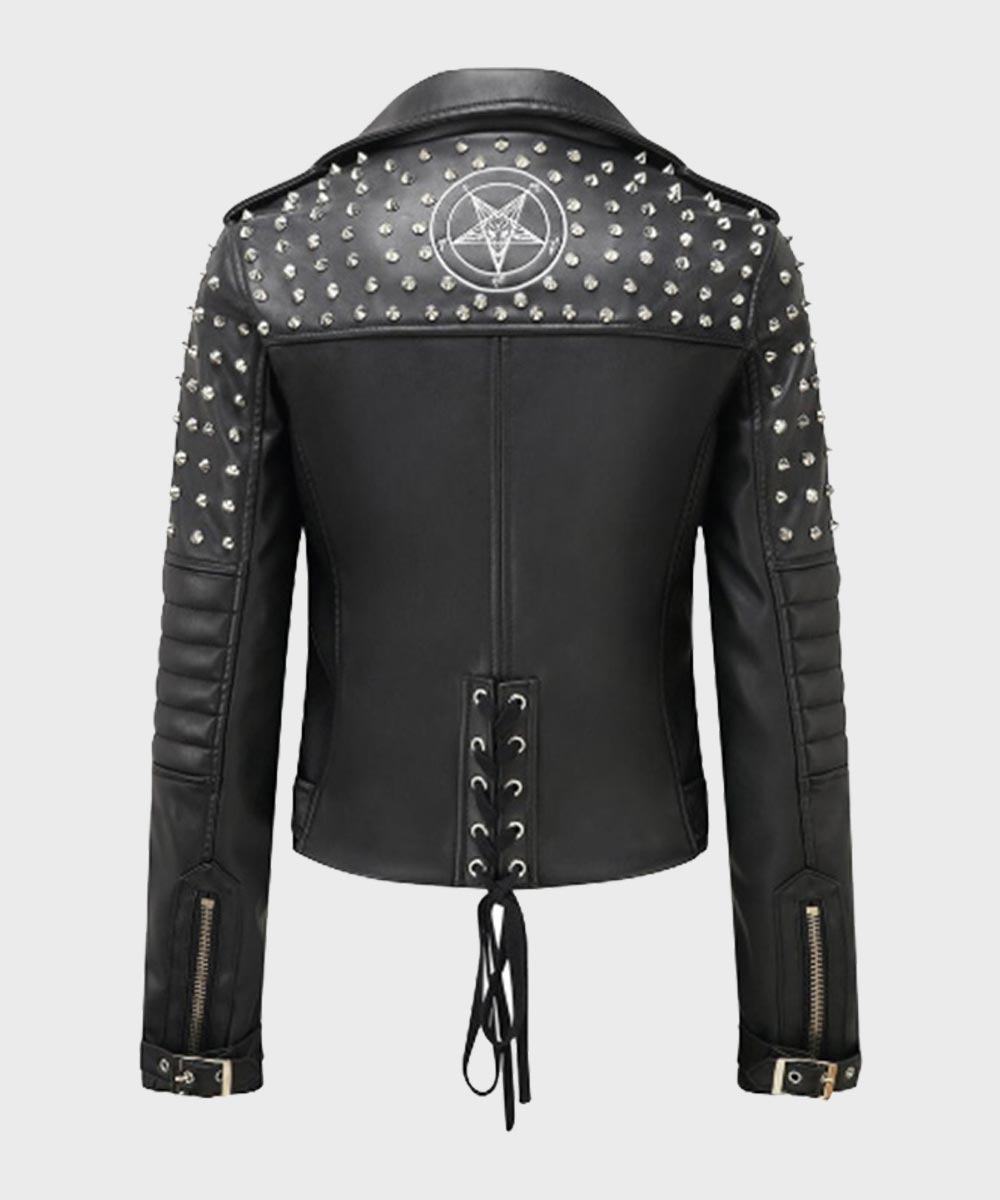 Womens Black Motorcycle Studded Jacket Biker Jacket unisex detail view 2 | Dash Racegear — Black Studded Biker Jacket