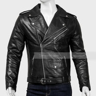 Mens Black Motorcycle Leather Jacket Leather Jacket men front product view | Dash Racegear — Mens Motorcycle Black Leather Jacket