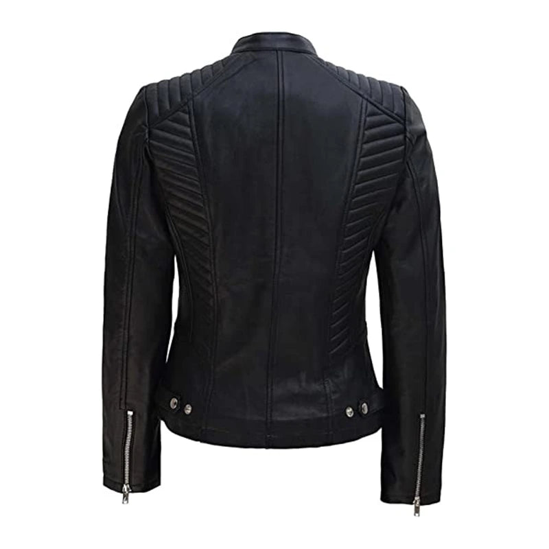 Womens Black Padded Leather Jacket Leather Jacket women detail view 2 | Dash Racegear — Black Padded Leather Jacket