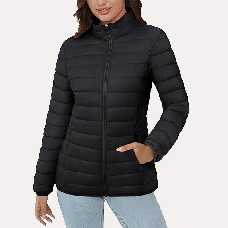 Womens Black Puffer Jacket Puffer Jacket women front product view | Dash Racegear — Black Puffer Jacket For Womens
