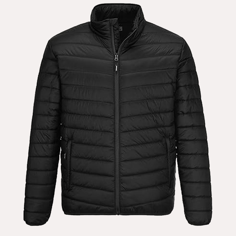 Mens Black Puffer Down Jacket Jacket men front product view | Dash Racegear — Black Puffer Down Jacket For Mens