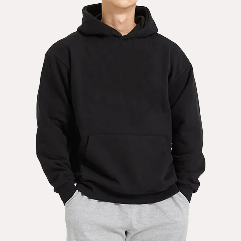 Mens Black Hoodie Hoodie men front product view | Dash Racegear — Mens Black Pullover Fleece Hoodie