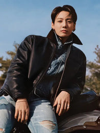 Jungkook Calvin Klein Leather Jacket Leather Jacket unisex detail view 5 | Dash Racegear — Jungkook for Calvin Klein leather racer jacket delivers a sharp black appearance with simple styling.