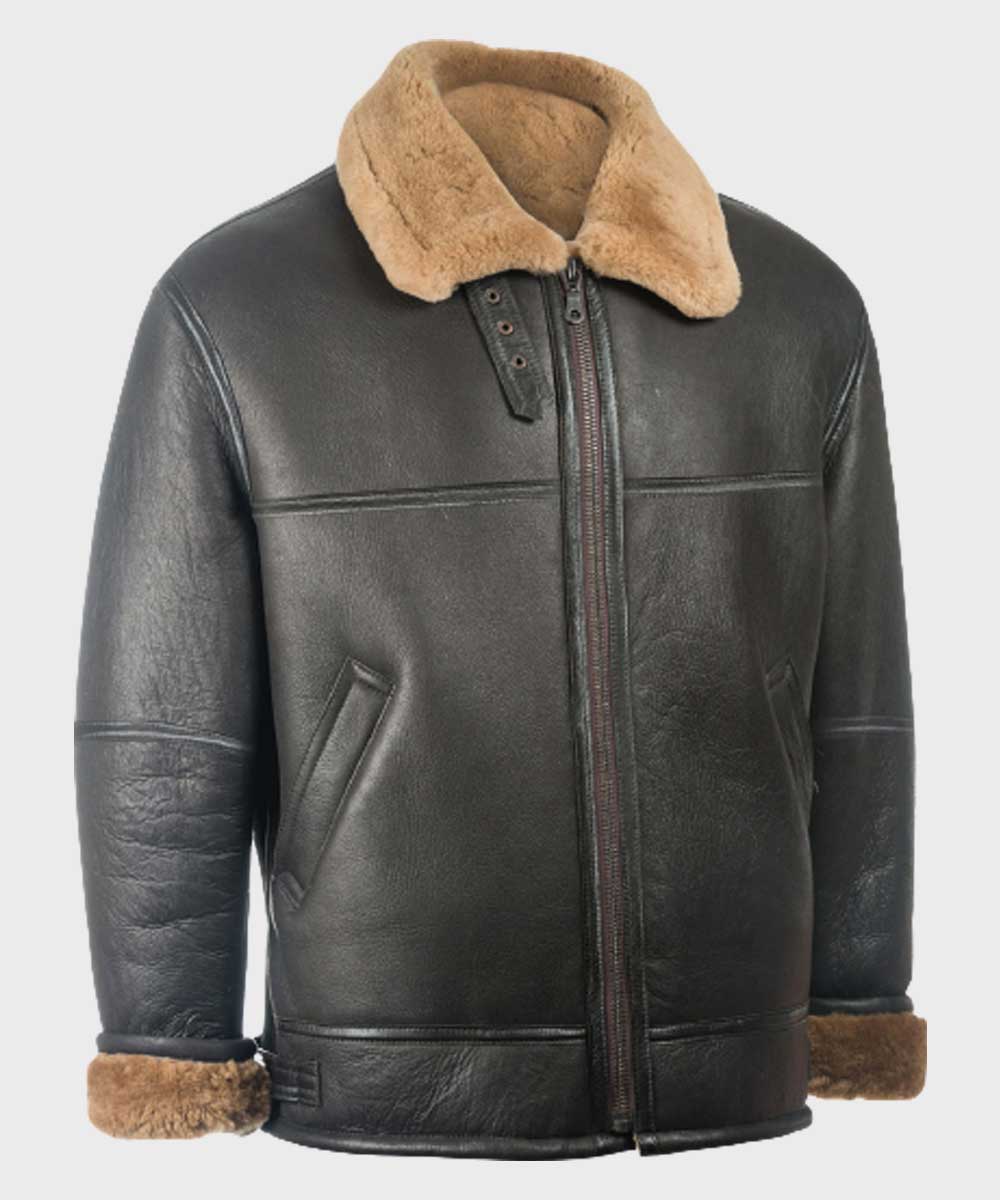 Mens Aviator Black Shearling Sheepskin B3 Leather Jacket Leather Jacket men detail view 2 | Dash Racegear — Mens Sheepskin Shearling Black Leather B3 Jacket