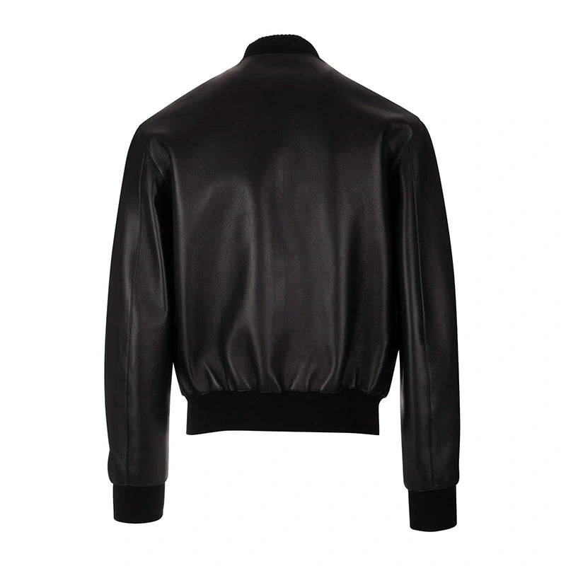 Nancy Black Leather Bomber Jacket Bomber Jacket unisex detail view 2 | Dash Racegear — Black Leather Bomber Jacket For Women