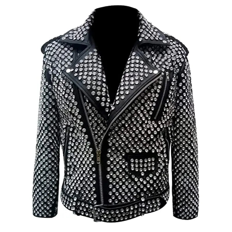 Eric Black Motorcycle Studded Leather Jacket Leather Jacket unisex front product view | Dash Racegear — Black Motorcycle Studded Leather Jacket