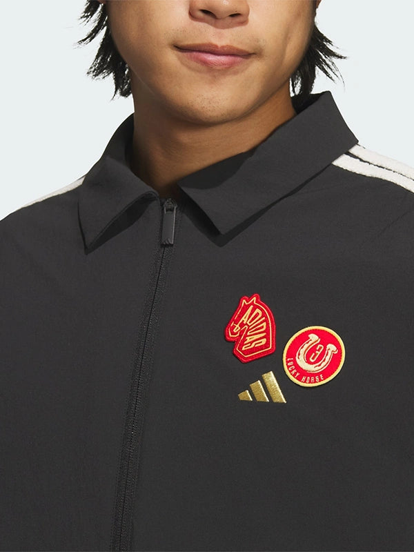 Adidas CNY 3 Stripes Woven Jacket Jacket unisex detail view 6 | Dash Racegear — Chinese New Year 2026 recreation bomber jacket in black with 3 Stripes design and comfortable fleece feel