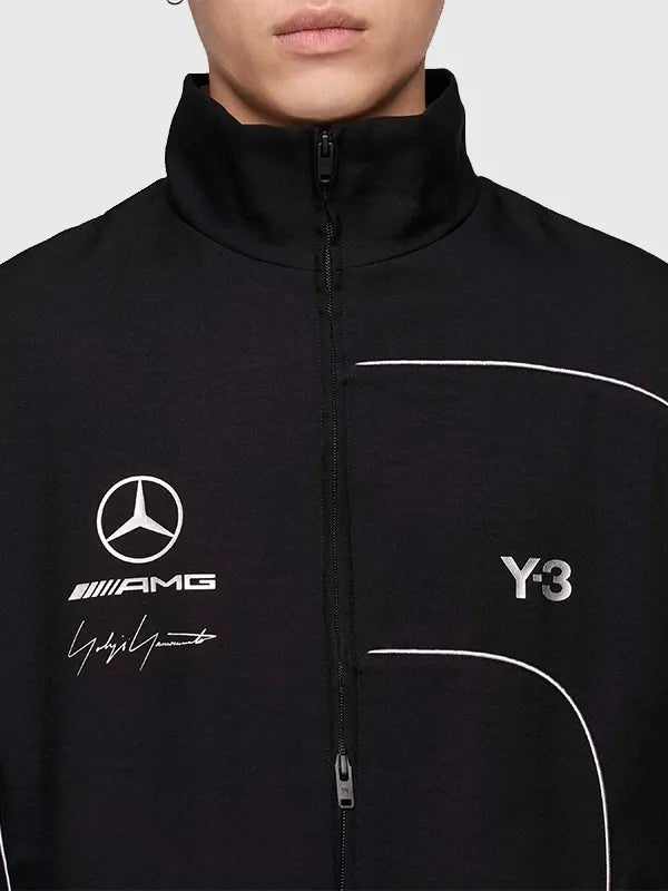Y-3 x Mercedes-AMG F1 Track Jacket Jacket unisex detail view 4 | Dash Racegear — Y-3 Mercedes-AMG F1 2026 jacket in black with bold branding, designed for sporty style and comfort.