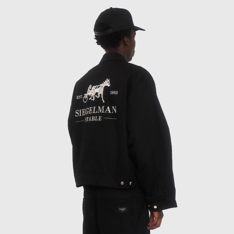 Siegelman Stable Embroidered Coaches Jacket Jacket unisex detail view 4 | Dash Racegear — Siegelman Racing Stable black cotton coaches jacket with front embroidery