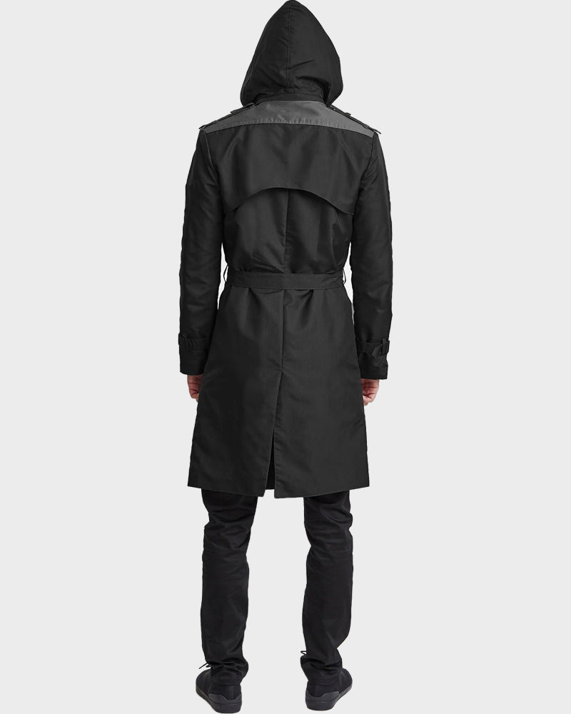 Mens Black Mid-Length Coat Coat men detail view 3 | Dash Racegear — Mens Black Hooded Raincoat