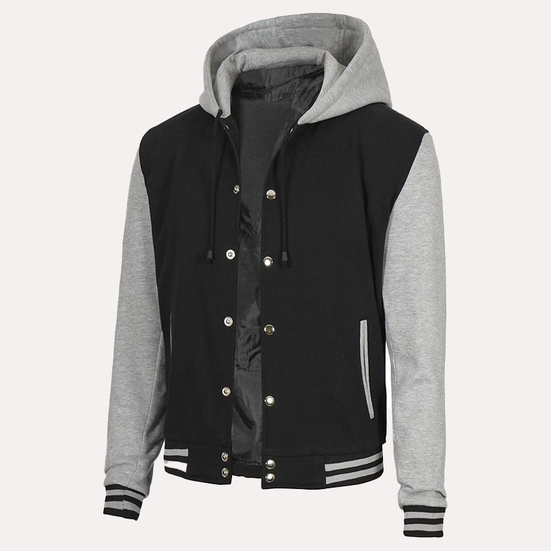 Mens Black and Gray Varsity Jacket Varsity Jacket men detail view 2 | Dash Racegear — Black and Gray Varsity Jacket