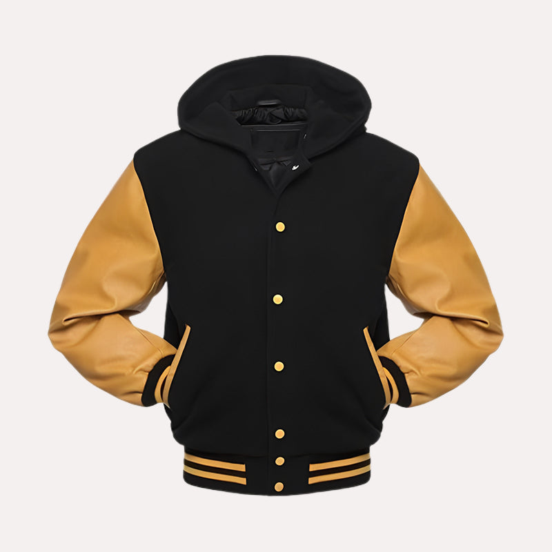 Black and Yellow Varsity Jacket Varsity Jacket unisex detail view 2 | Dash Racegear — Black and Yellow Varsity Jacket