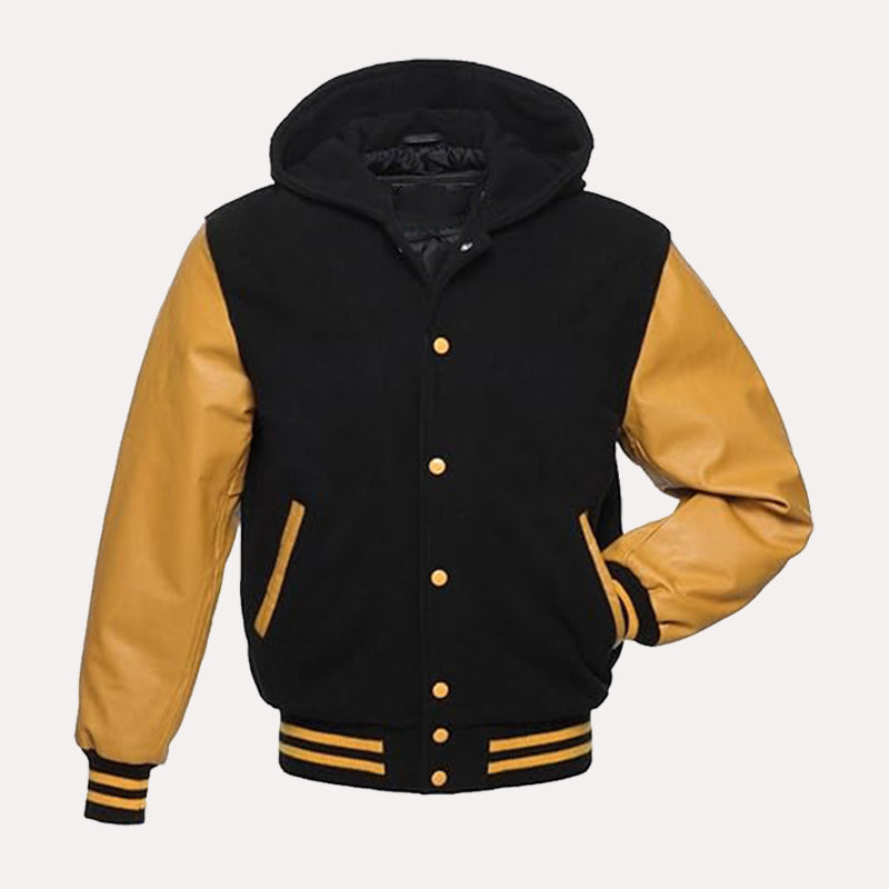 Black and Yellow Varsity Jacket Varsity Jacket unisex front product view | Dash Racegear — Black and Yellow Varsity Jacket