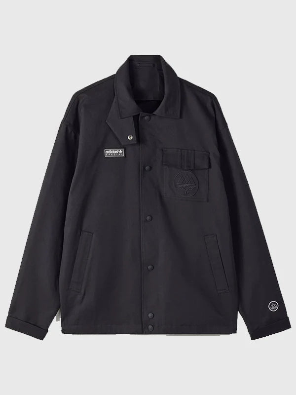 Adidas Wingrove II SPZL Jacket Jacket unisex front product view | Dash Racegear — Adidas Spezial 2026 Wingrove II black hooded jacket, premium twill build for sleek heritage streetwear style.