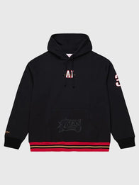 Allen Iverson 76ers x Mitchell & Ness Playmaker Hoodie Hoodie unisex front product view | Dash Racegear — Philadelphia 76ers x Mitchell & Ness Allen Iverson black playmaker fleece hoodie, perfect for fans.