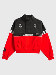 Adidas x Willy Chavarria Half-Zip Pullover Jacket Jacket unisex front product view | Dash Racegear — Adidas x Willy Chavarria 2025 Unisex Black/Red Half-Zip Pullover Jacket with bold color-block design, ideal for casual streetwear.