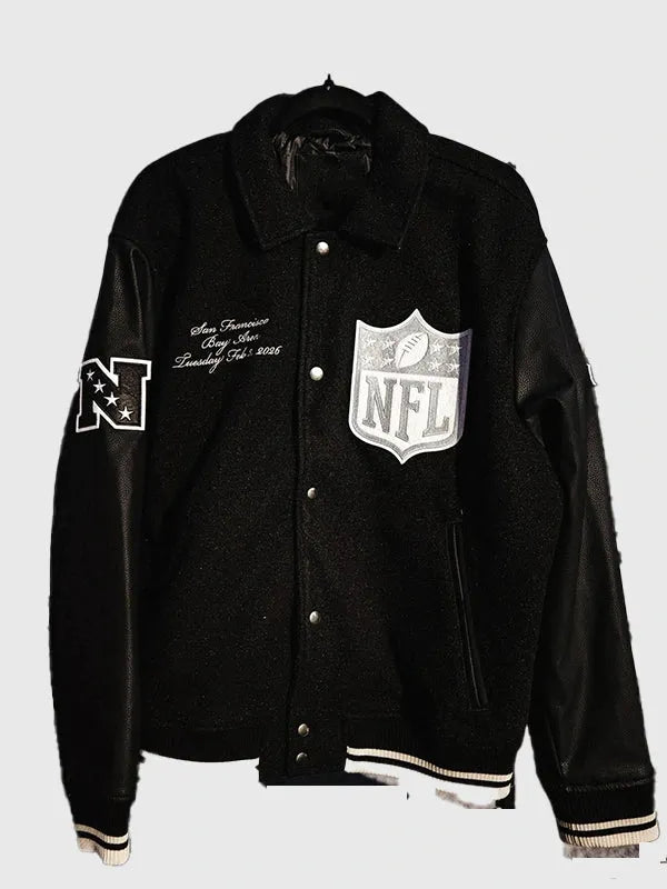 Abercrombie 2026 Pro Bowl Game Jacket Jacket unisex detail view 7 | Dash Racegear — Abercrombie 2026 Pro Bowl Games Jacket, varsity style in black with leather sleeves for casual fan wear.
