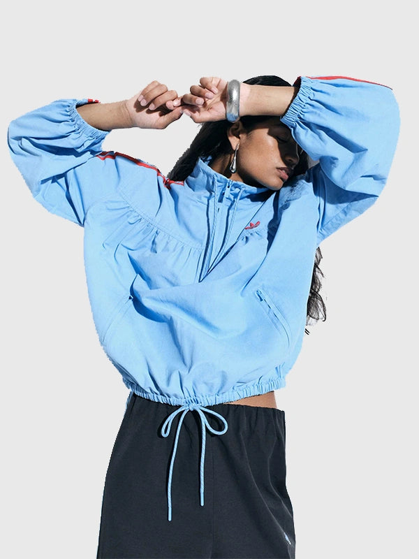 Adidas x ASOS Over The Head Track Jacket Jacket unisex detail view 3 | Dash Racegear — Blue half-zip track jacket designed with an over-the-head style for effortless casual wear and lasting comfort.