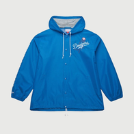 Blue Dodgers Coaches Hooded Windbreaker Jacket Jacket unisex front product view | Dash Racegear — Embrace Dodgers pride with this comfortable blue windbreaker hoodie, ideal for casual outings.