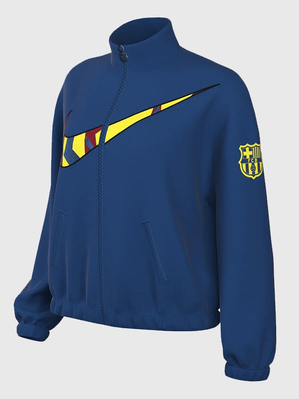 Nike FC Barcelona Essential Jacket Jacket unisex detail view 3 | Dash Racegear — FC Barcelona Nike Essentials Jacket blends sporty comfort with iconic blue club colors for fans on the go.
