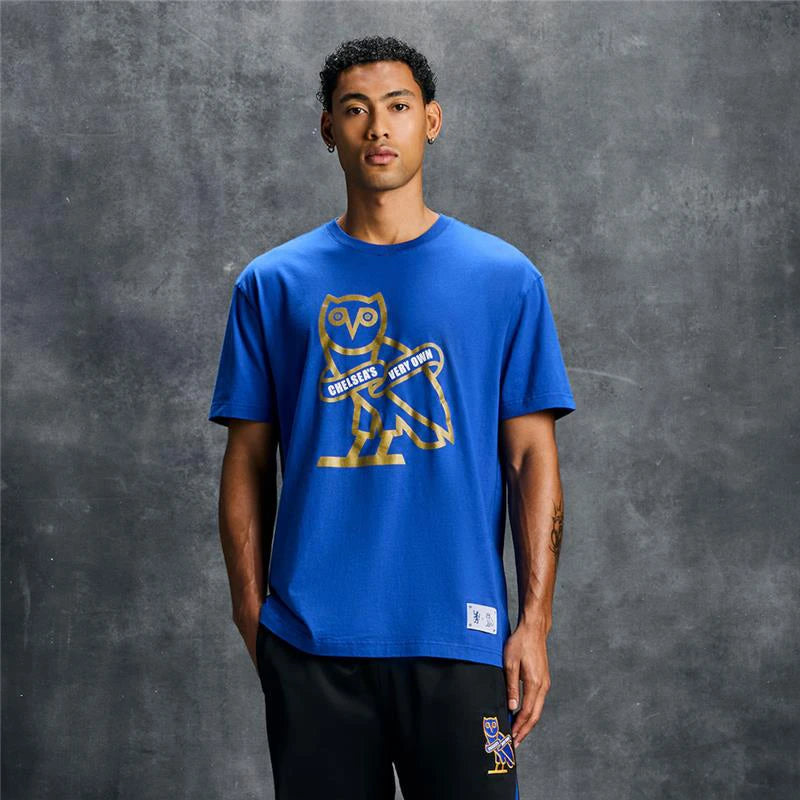 OVO x Chelsea FC Icon T-Shirt Shirt unisex detail view 2 | Dash Racegear — OVO owl meets Chelsea crest—Icon T-Shirt for fans and fashion heads