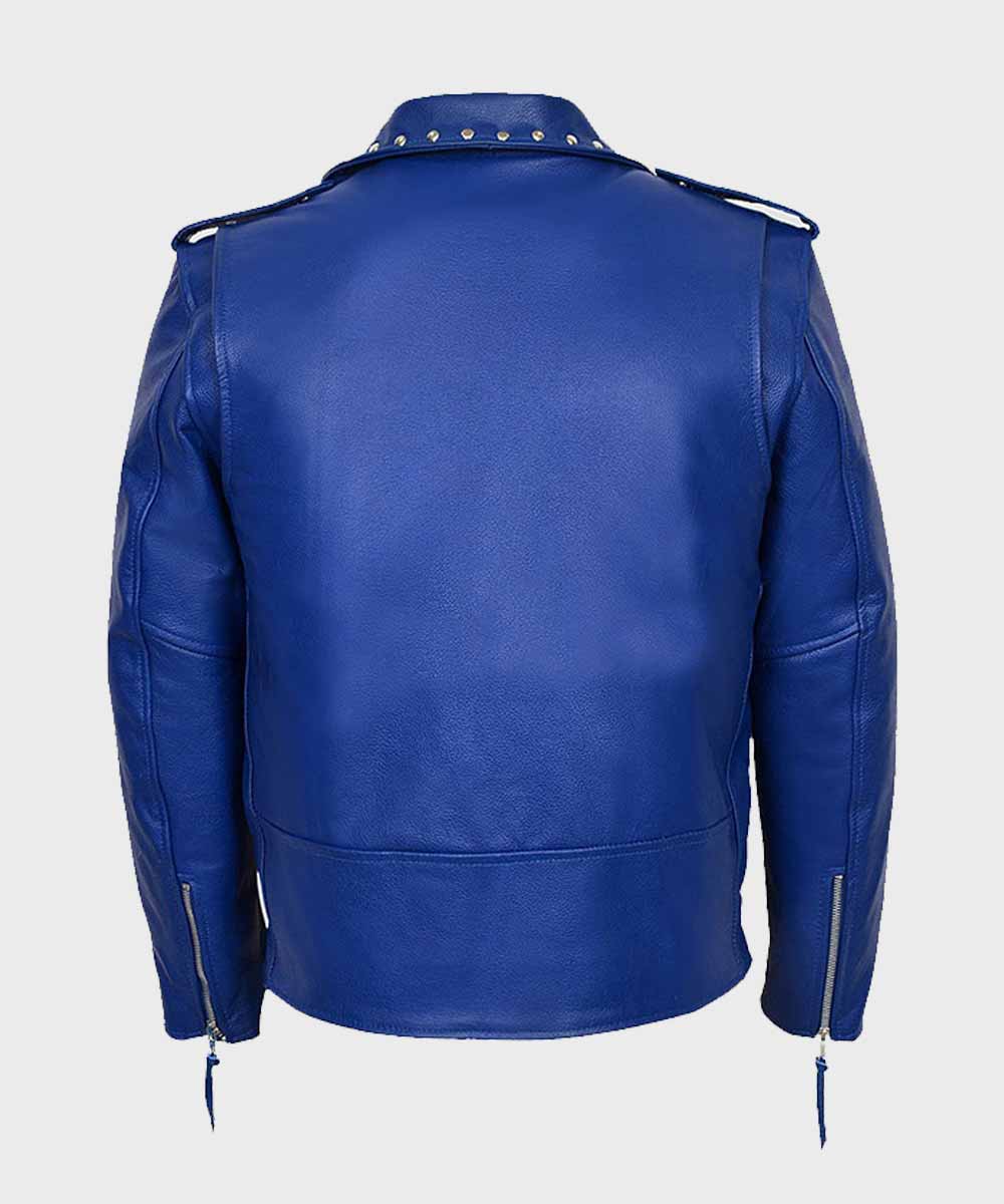Blue Motorcycle Studded Leather Jacket Leather Jacket unisex detail view 3 | Dash Racegear — Blue Studded Motorcycle Jacket