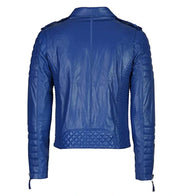 Mens Blue Quilted Leather Jacket Leather Jacket men detail view 2 | Dash Racegear — Blue Quilted Leather Jacket