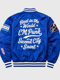 CM Punk Chicago Cubs Blue Jacket Jacket unisex detail view 5 | Dash Racegear — Blue satin jacket inspired by CM Punk featuring Second City Saint details and a bold sporty look.