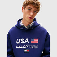 Tommy x US SailGP Team Hoodie Hoodie unisex detail view 3 | Dash Racegear — Comfortable unisex navy fleece hoodie by Tommy Hilfiger SailGP